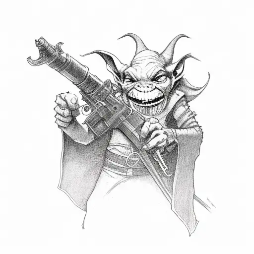 d&d goblin holding blunderbuss  tattoo design idea