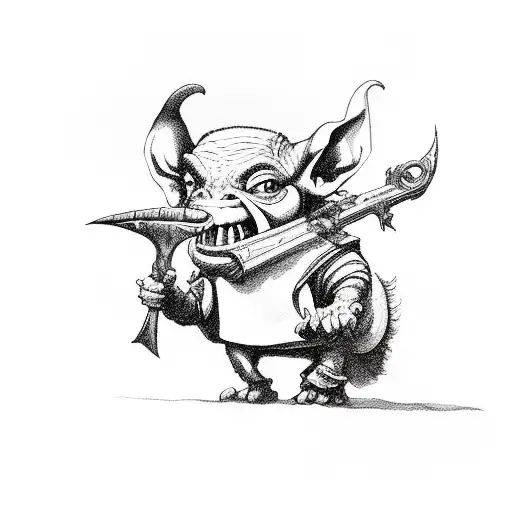 goblin holding blunderbuss  tattoo design idea