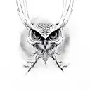 owl skull skeleton with cracks in the bone tattoo design idea