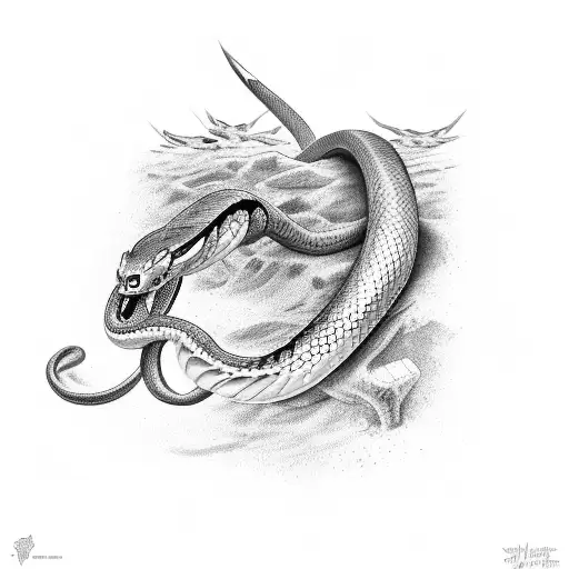 viper snake sleeve in black and white tattoo design idea