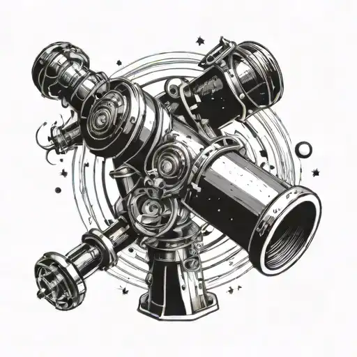 A telescope looking up at a spiral galaxy with intricate details tattoo design idea