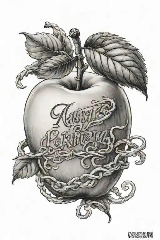 Apple with Kannaya name intertwined within its shadow tattoo design idea