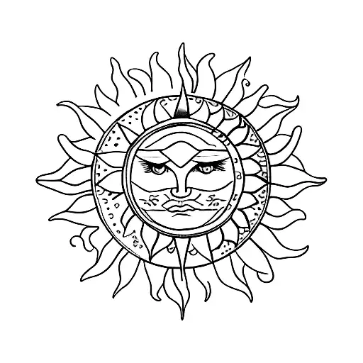 sun moon cancer symmetrical zodiac star vertical narrow tattoo tattoo design idea