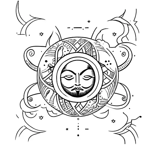 sun moon cancer zodiac star vertical narrow tattoo tattoo design idea