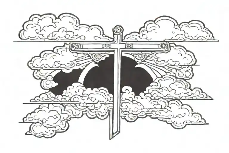 white Christian Cross and clouds tattoo design idea
