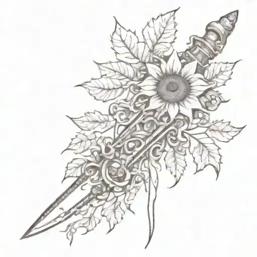 A dagger wrapped in sunflower vines tattoo design idea