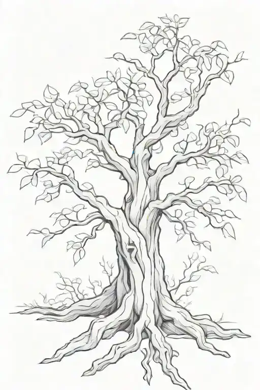 Old ficus tree with an aged trunk drawn tattoo design idea