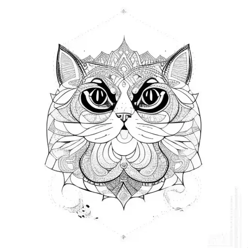 ethno persian cat tattoo design idea