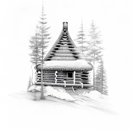 wilderness cabin tattoo design idea