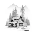 wilderness cabin tattoo design idea
