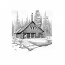 wilderness cabin tattoo design idea