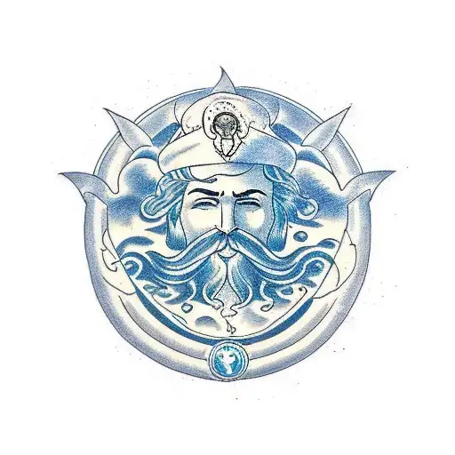 Head of Neptun with Waves and a ship  tattoo design idea