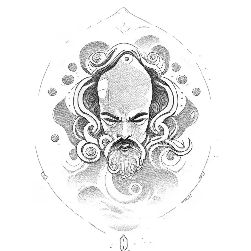 Head of Neptun with Waves and a ship  tattoo design idea