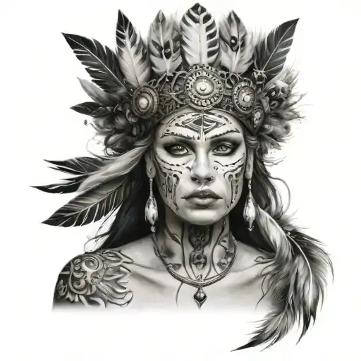 women with face tattoos wearing a headdress tattoo design idea