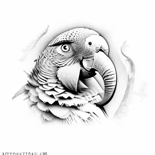 african grey parrot, eagle wings, bee comb and elephant tusks tattoo design idea