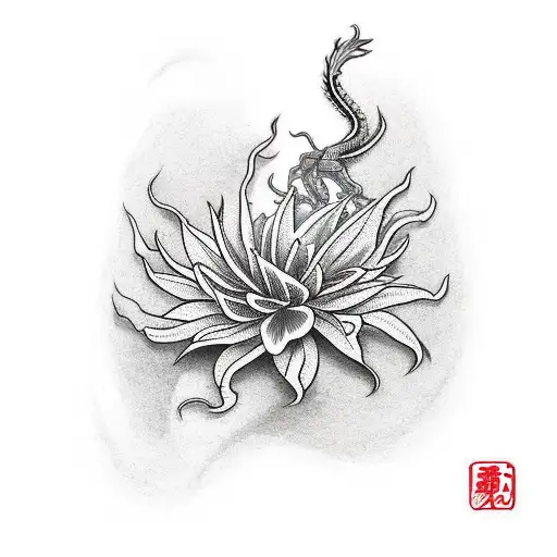 dragon with spider lily tattoo design idea