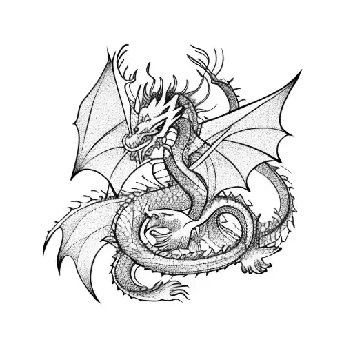 dragon with spider lily tattoo design idea