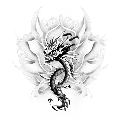 dragon with spider lily tattoo design idea