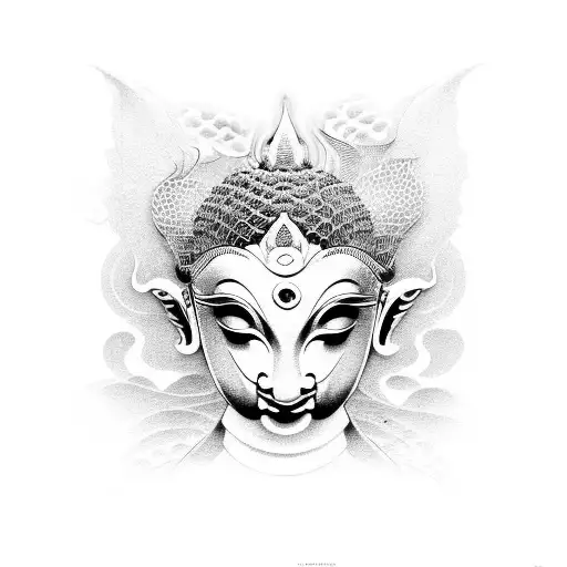 koi fish around buddhas face tattoo design idea