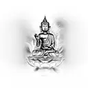 koi fish around lord Buddha face tattoo design idea