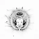 koi fish around lord Buddha face tattoo design idea