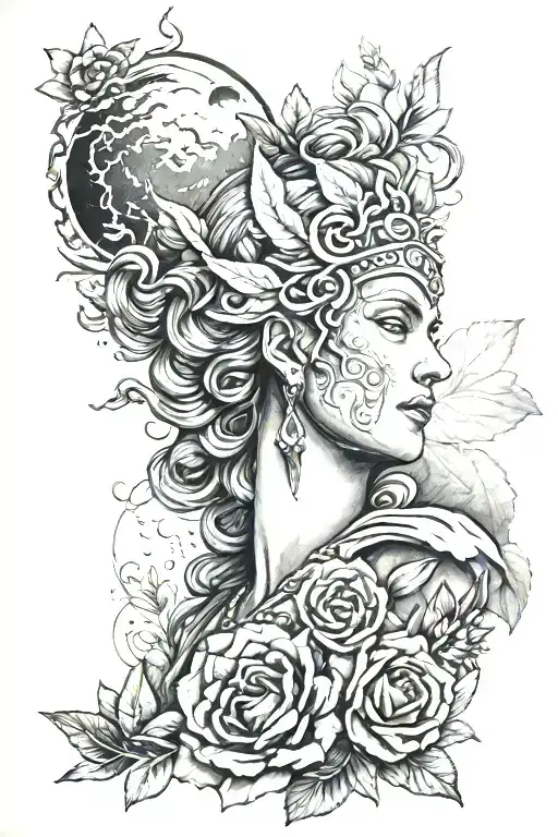 hera goddess and volcano tattoo design idea