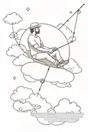 man sitting on a cloud with a fishing rod tattoo design idea