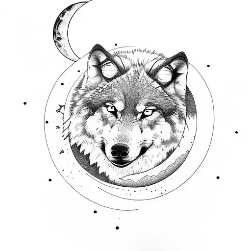 wolf pack with mountains and moon tattoo design idea