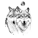 wolf pack with mountains and moon tattoo design idea