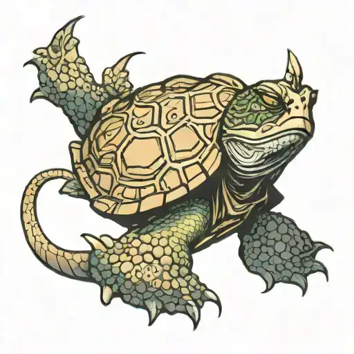 A huge ancient Leviathan turtle with a formidable look and stone skin tattoo design idea