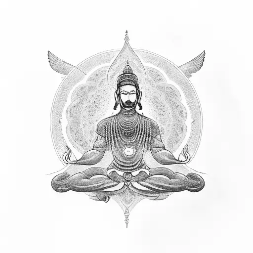 Meditation pose with birds flying out of the crown chakra tattoo design idea