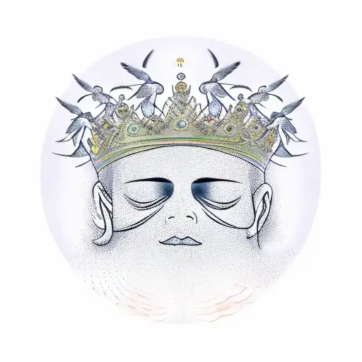 Meditation pose with birds flying out of the crown chakra tattoo design idea