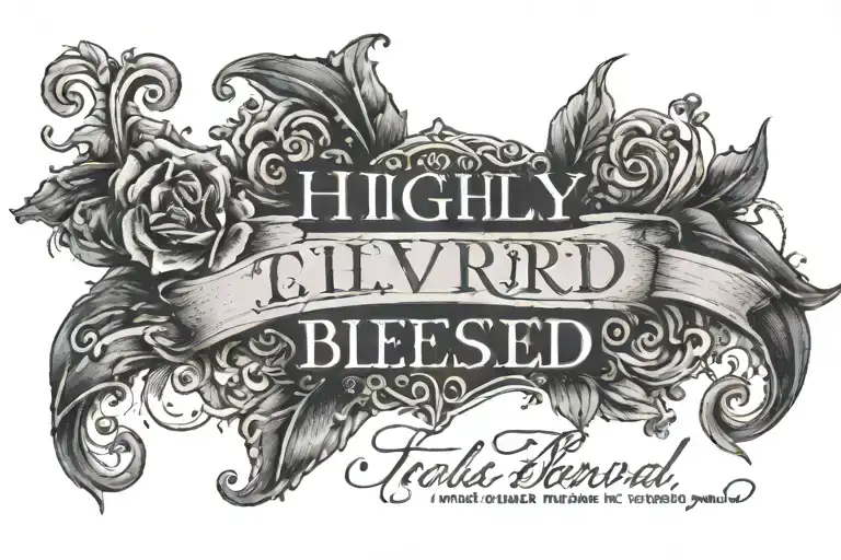 Chest tattoo that says "Highly Favored, and Truly Blessed" tattoo design idea
