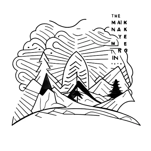A minimalist tattoo of a hiking trail winding through a forest with a creator's pencil and notebook on the side. tattoo design idea