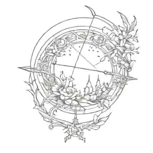 A design with a bow and arrow intertwined within the crescent tattoo design idea