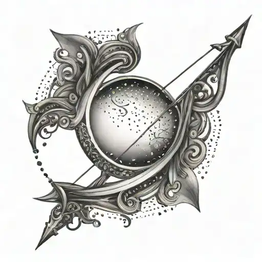 A design with a bow and arrow intertwined within the crescent tattoo design idea