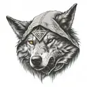 human Wolf head with assassins Creed hood tattoo design idea
