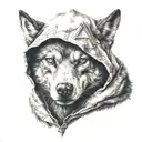 human Wolf head with assassins Creed hood tattoo design idea