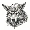 human Wolf head with assassins Creed hood tattoo design idea