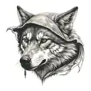 human Wolf head with assassins Creed hood tattoo design idea