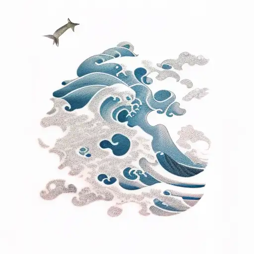 sea waves with clouds tattoo design idea