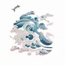 sea waves with clouds tattoo design idea