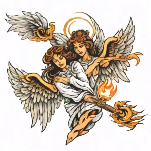 angels and fire tattoo design idea