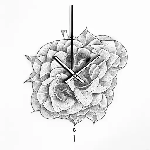 clock with gardenia and mockingbird  tattoo design idea