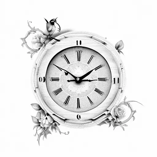 grandfather clock with gardenia and mockingbird  tattoo design idea