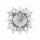 clock with gardenia and mockingbird  tattoo design idea