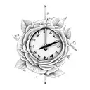 clock with gardenia and mockingbird  tattoo design idea