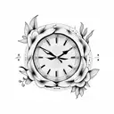clock with gardenia and mockingbird  tattoo design idea