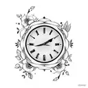 clock with gardenia and mockingbird  tattoo design idea