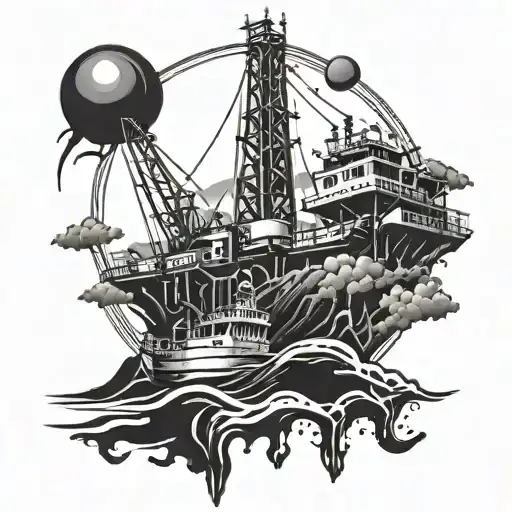 drilling rig and ocean  tattoo design idea